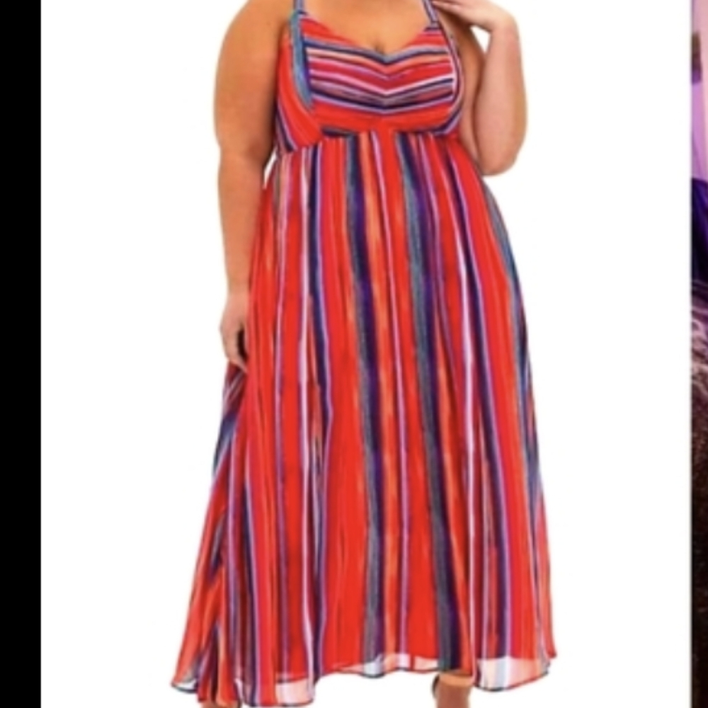 TORRID Vibrant Striped Chiffon Smocked Sleeveless Maxi Dress w Pleats 10-M/L
